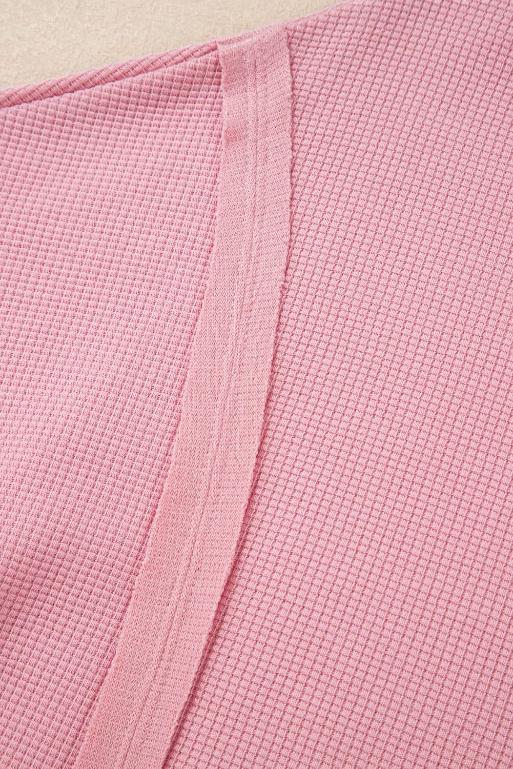 Pink Waffle Knit Bishop Sleeve Split Oversized Sweatshirt - Love Salve